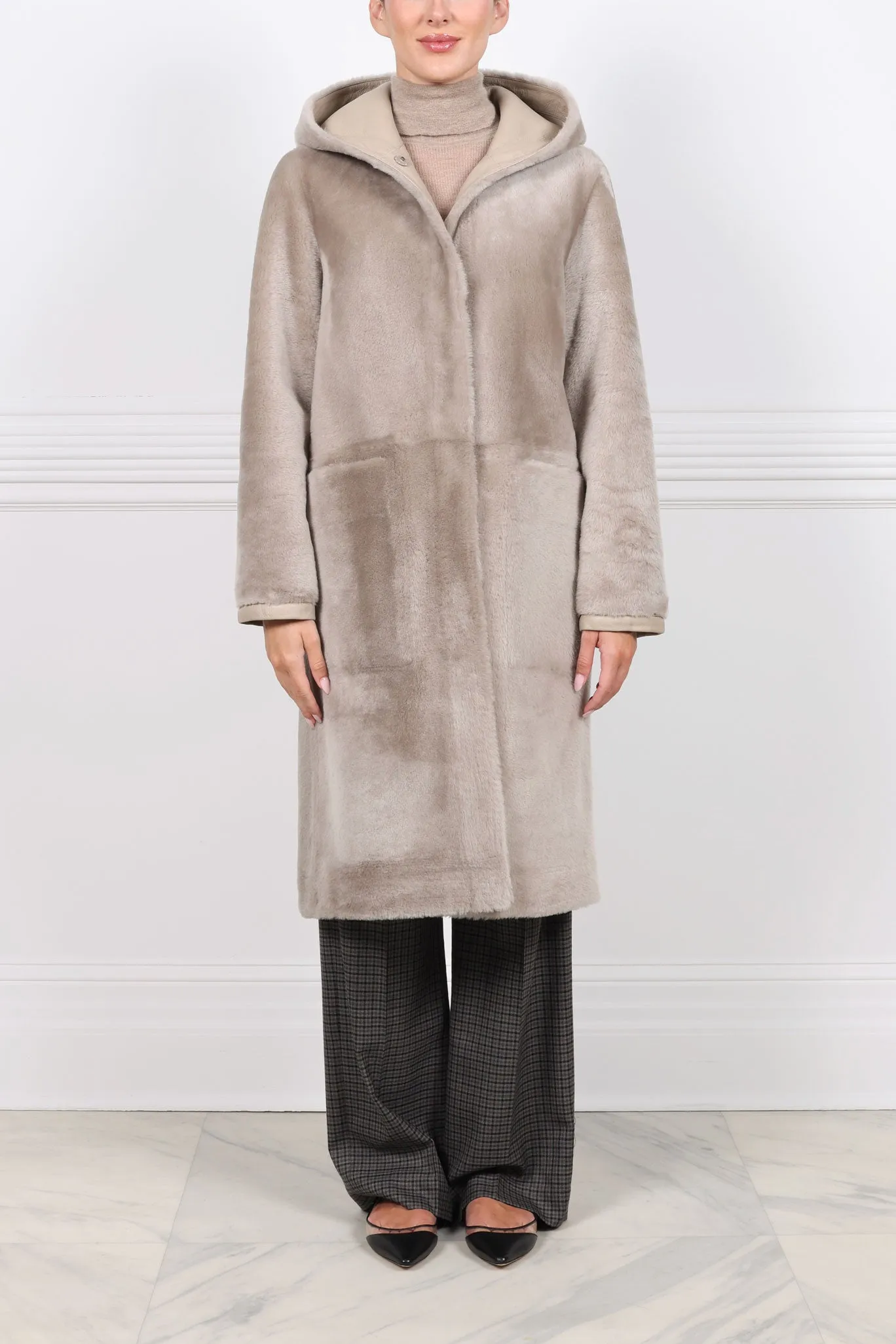 The Billie Reversible Shearling Hooded Coat