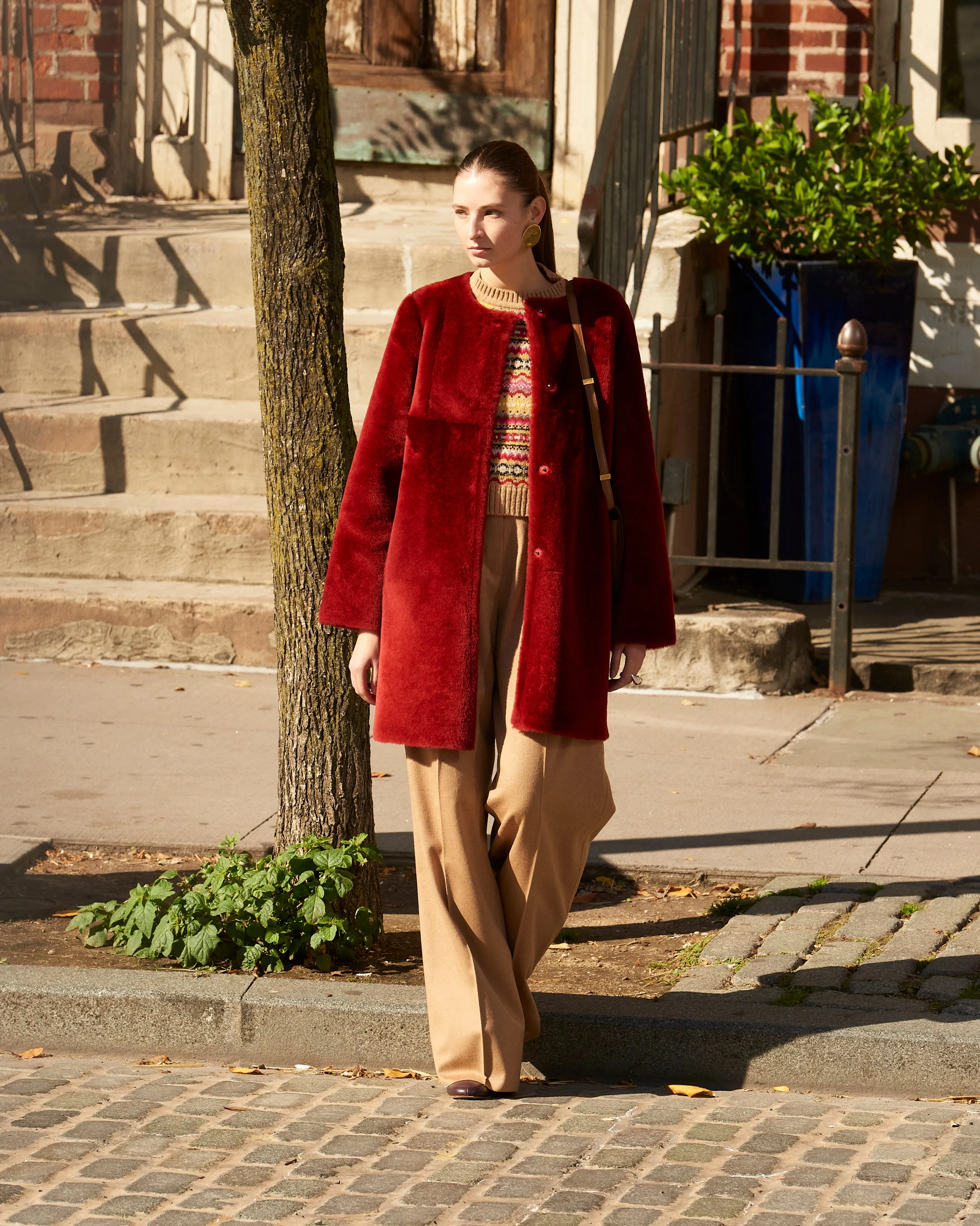 The Tempest Reversible Shearling Coat in Merlot