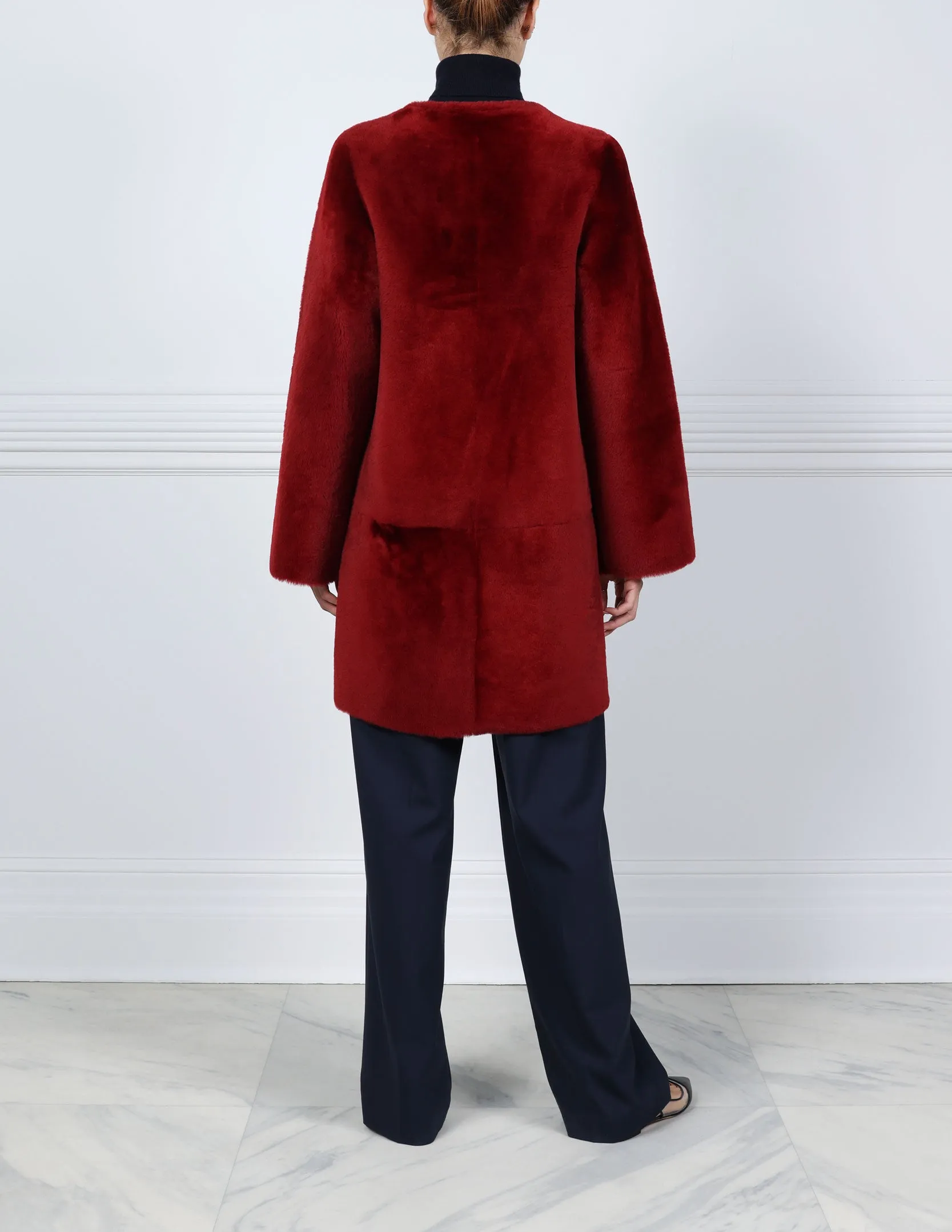 The Tempest Reversible Shearling Coat in Merlot