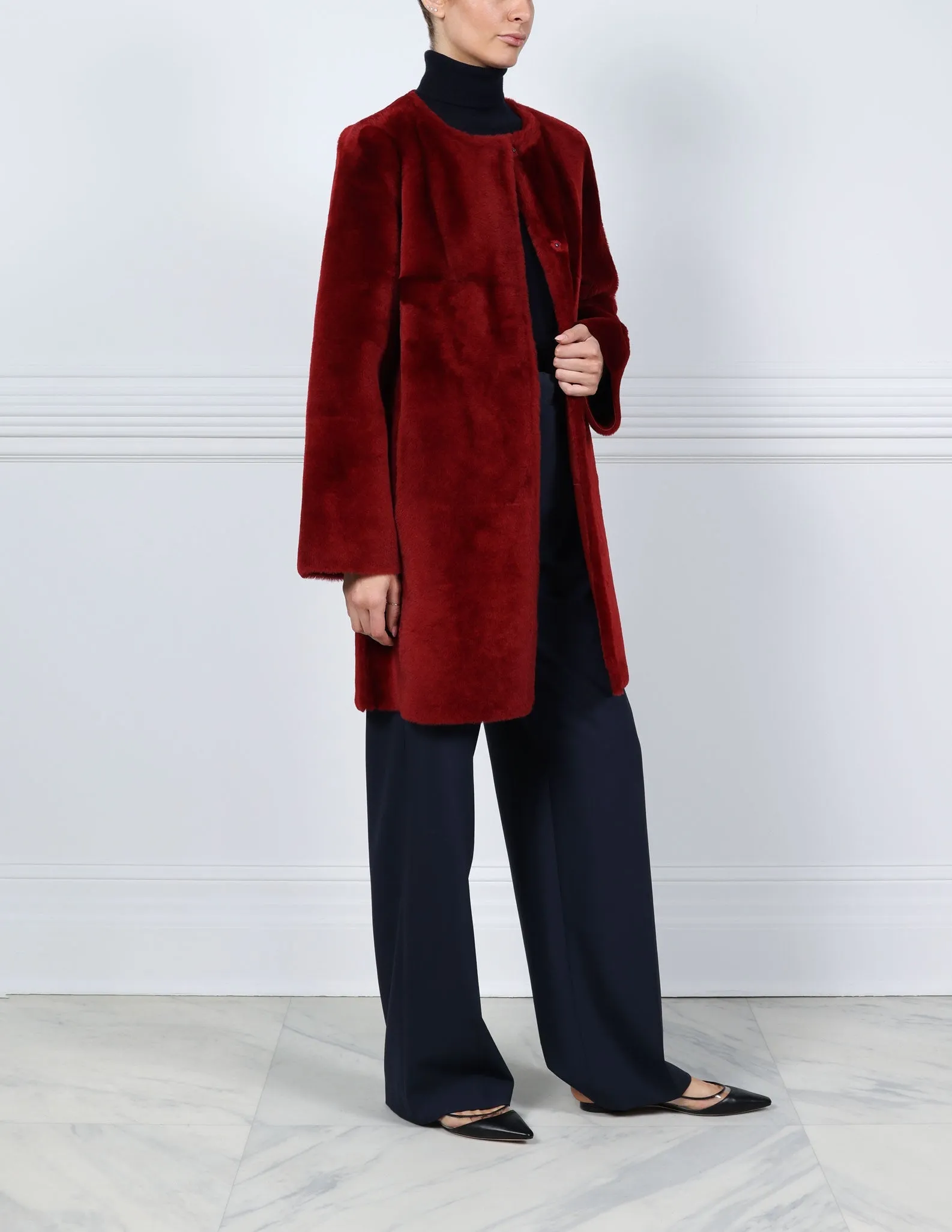 The Tempest Reversible Shearling Coat in Merlot