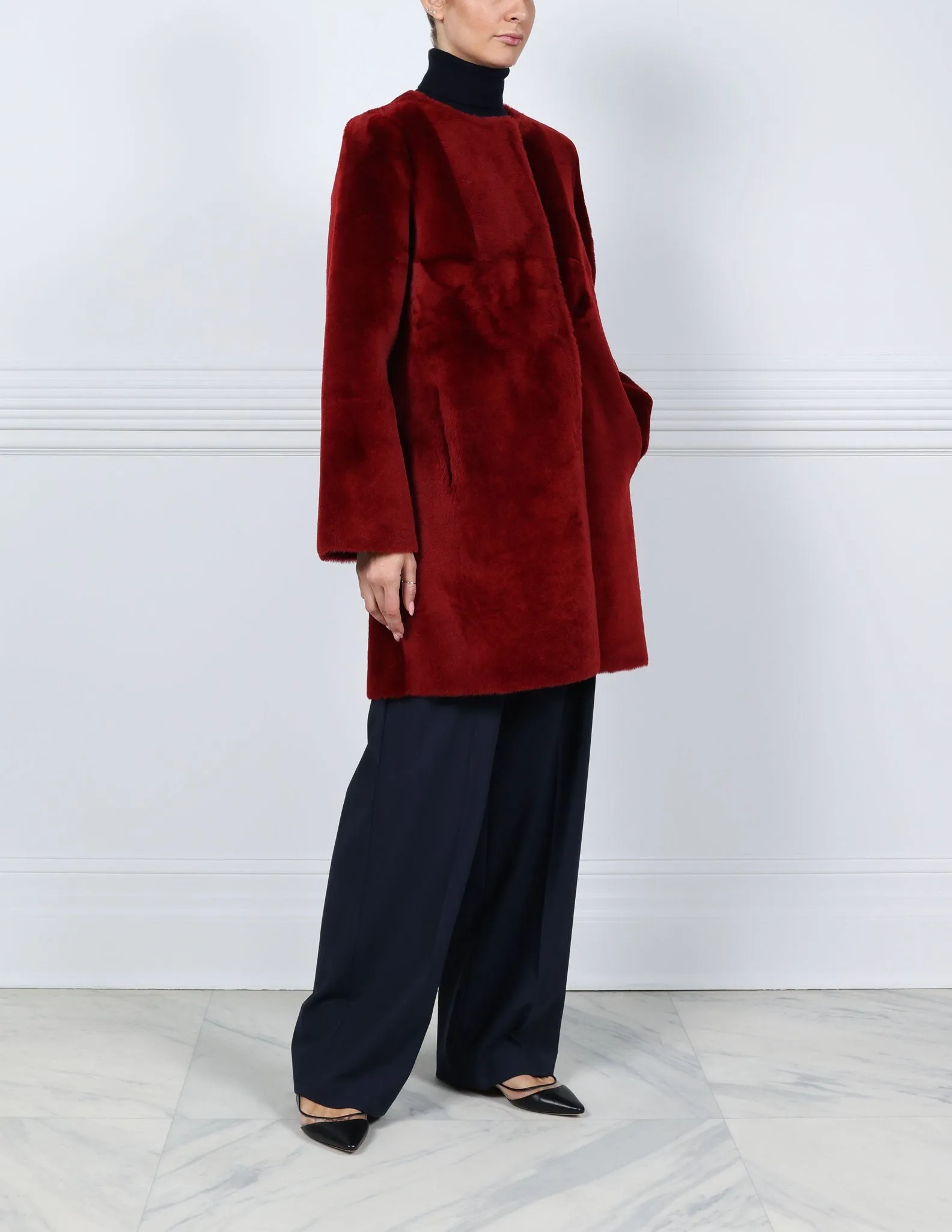 The Tempest Reversible Shearling Coat in Merlot