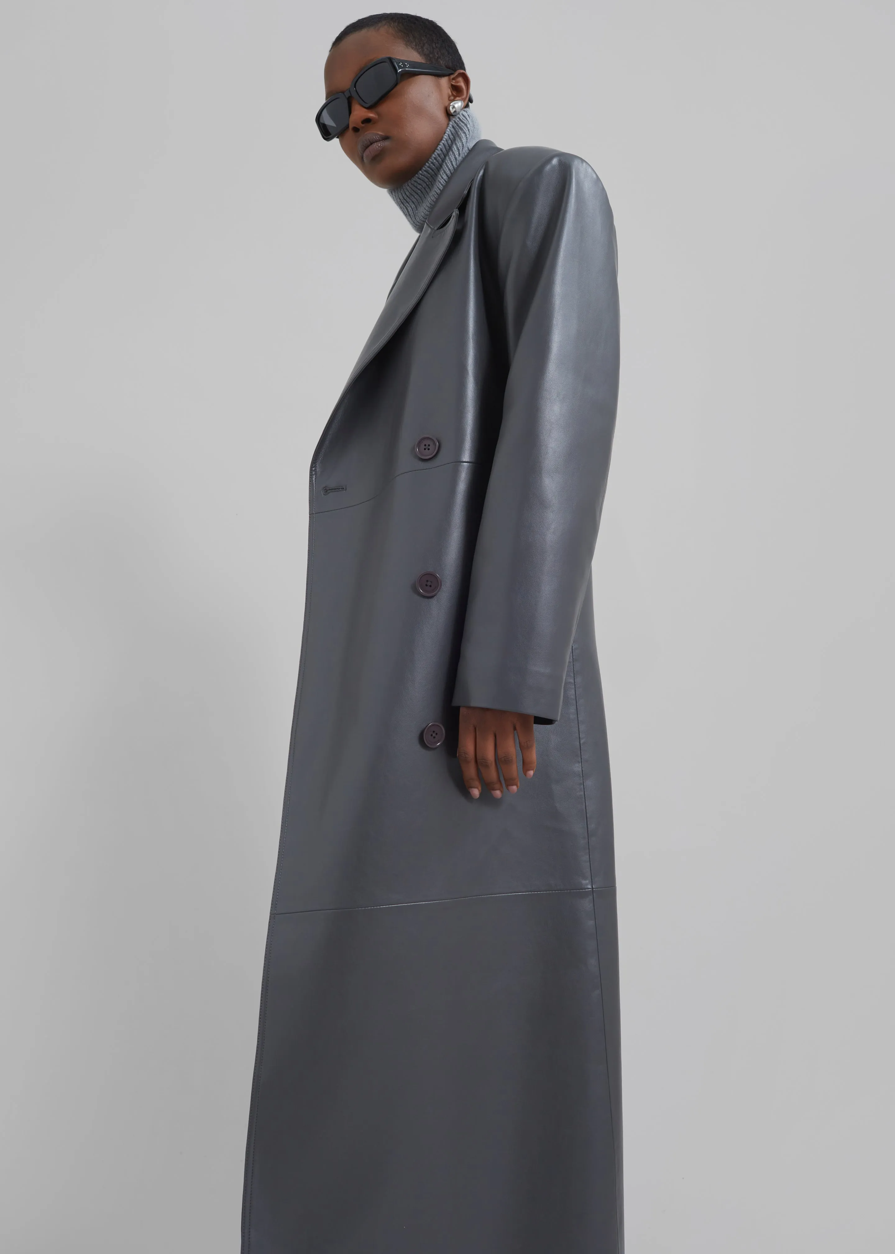 Tina Faux Leather Trench Coat - Grey
