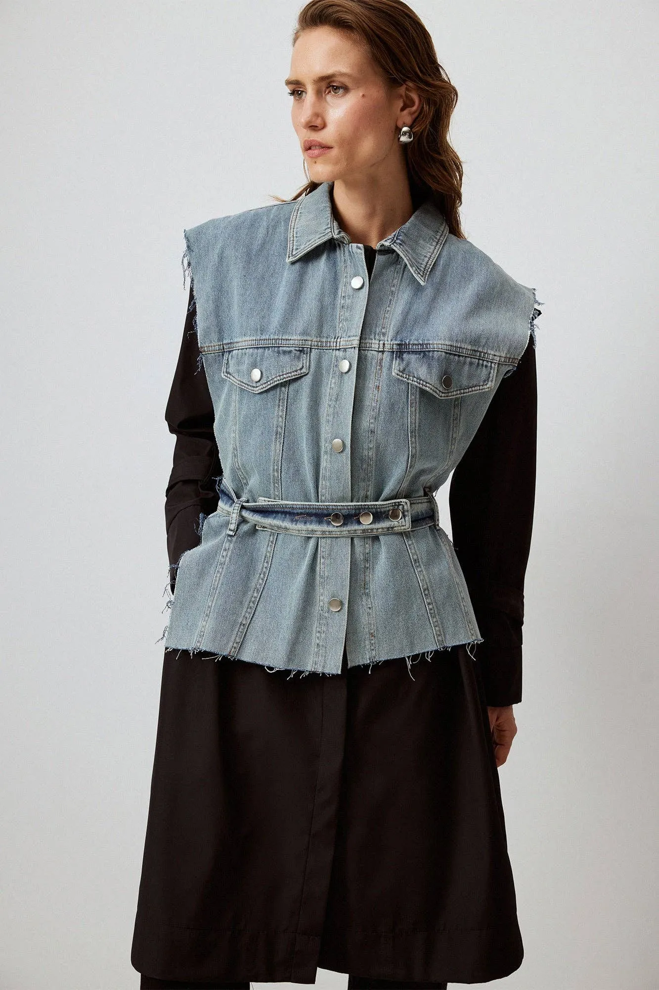 Touché Women's Denim Mixed Media Detailed Trench Coat
