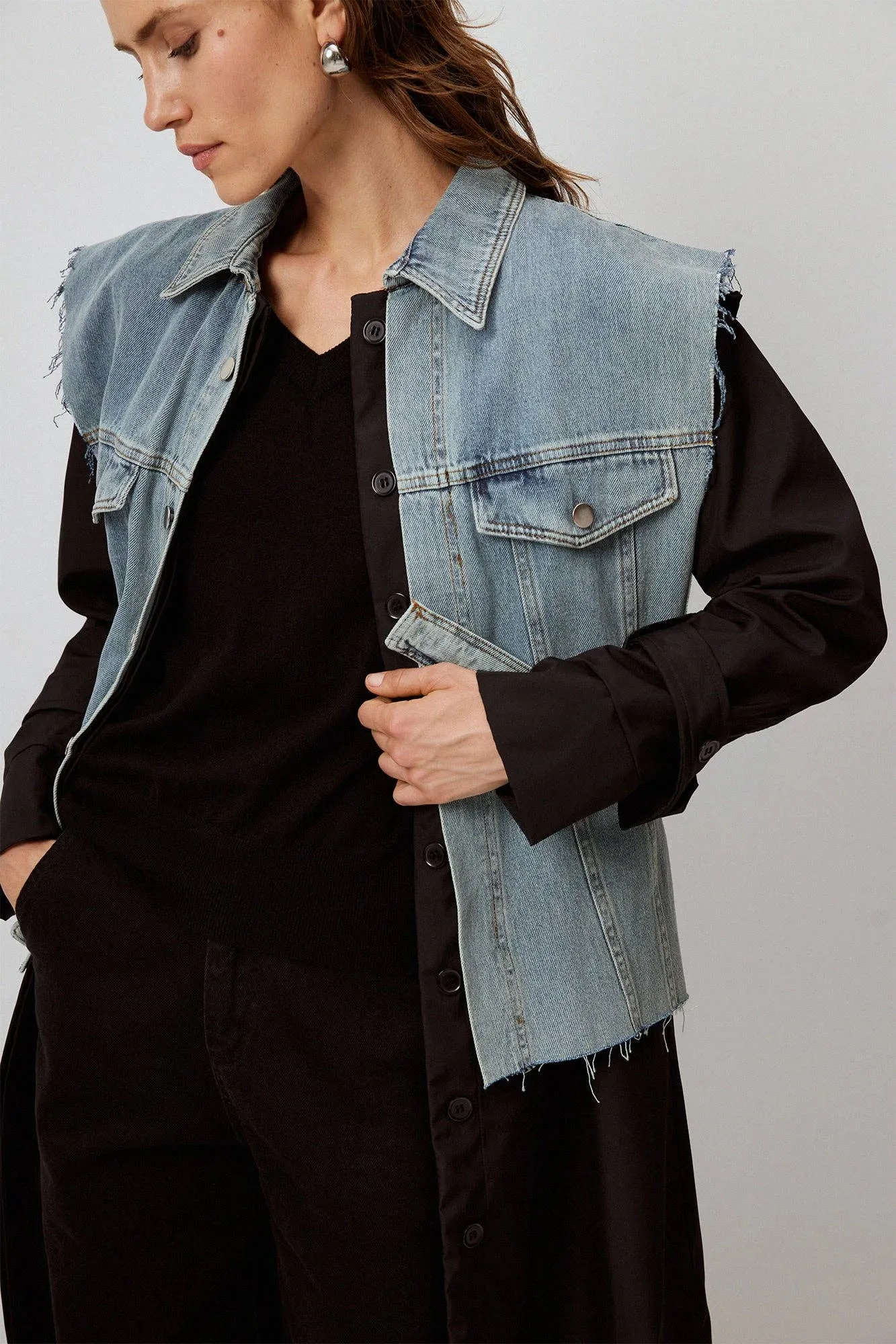 Touché Women's Denim Mixed Media Detailed Trench Coat