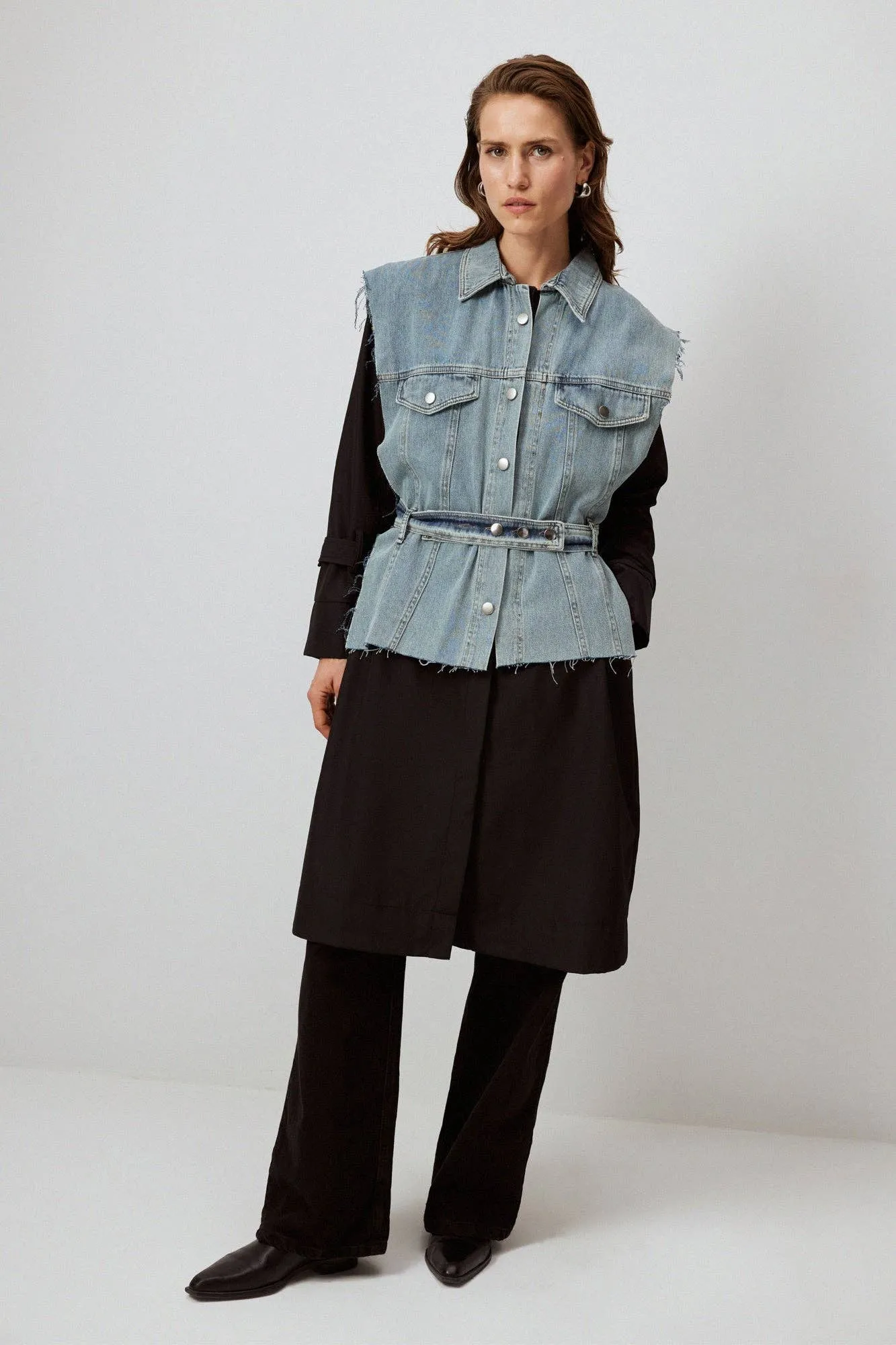 Touché Women's Denim Mixed Media Detailed Trench Coat