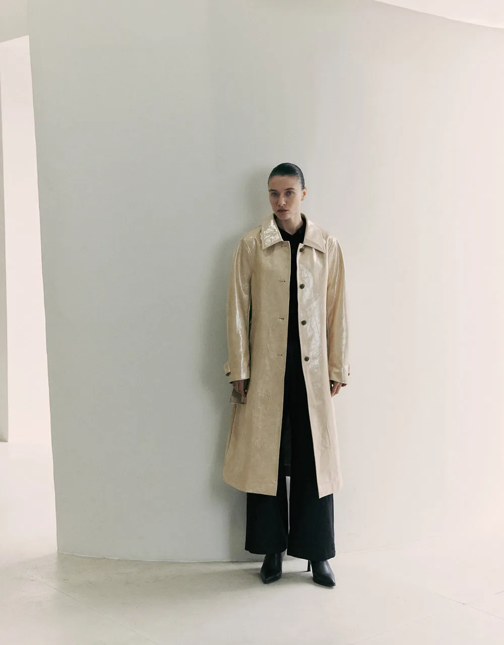 Vegan Leather Trench Coat With Belt