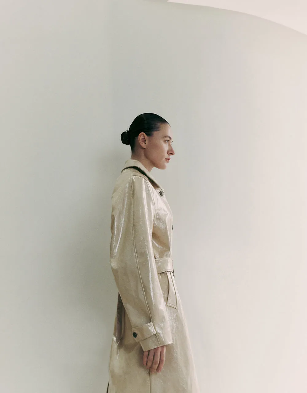 Vegan Leather Trench Coat With Belt