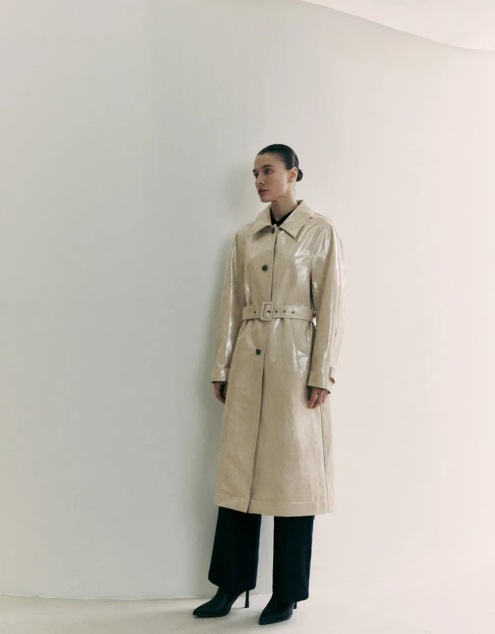 Vegan Leather Trench Coat With Belt