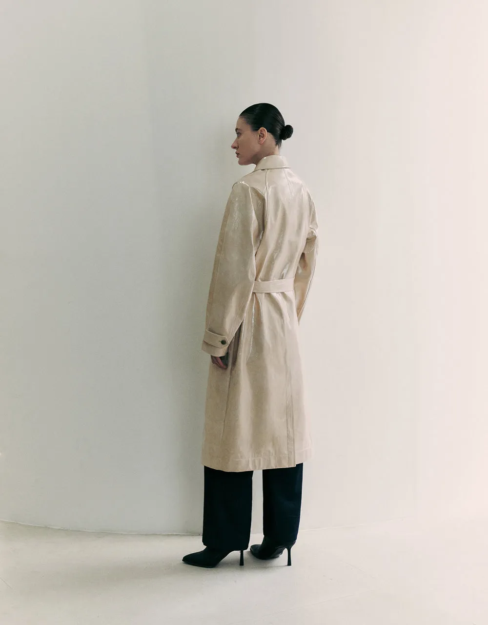Vegan Leather Trench Coat With Belt
