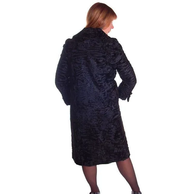 Vintage Black Broadtail Lamb Fur Coat Astrakhan Karakul George Bernard 1970S Med