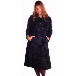 Vintage Black Broadtail Lamb Fur Coat Astrakhan Karakul George Bernard 1970S Med