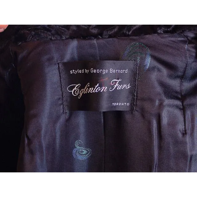 Vintage Black Broadtail Lamb Fur Coat Astrakhan Karakul George Bernard 1970S Med