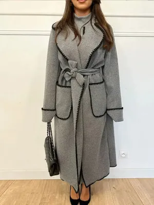 Vintage Patchwork Belted Wool Overcoat