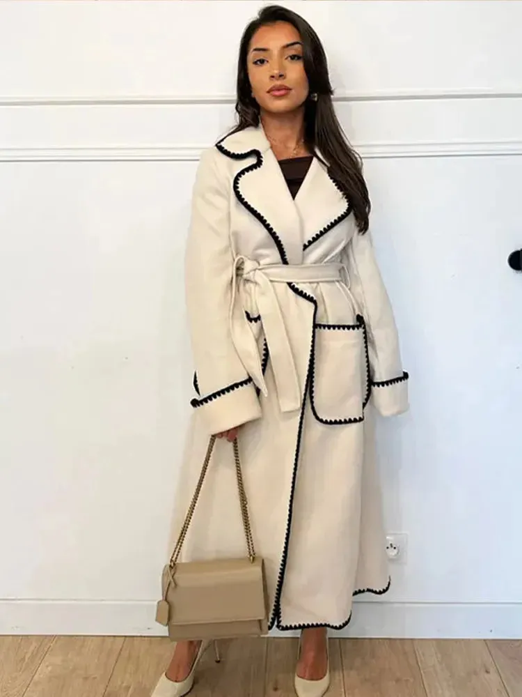 Vintage Patchwork Belted Wool Overcoat