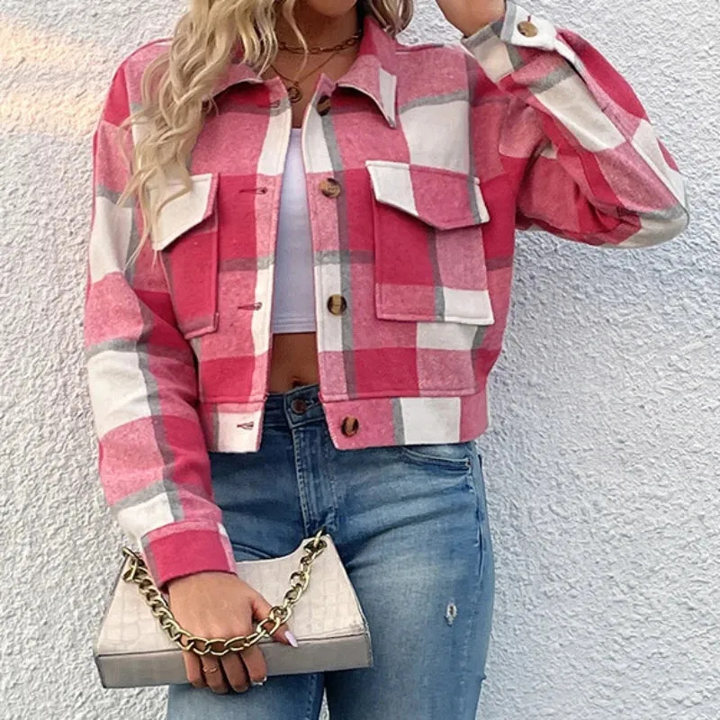 Vintage Plaid Short Jacket – Classic Y2K Streetwear