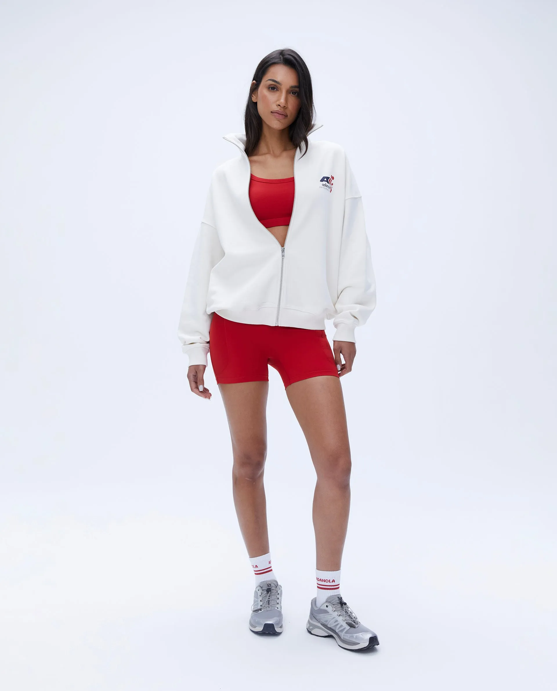 Vintage Sports Oversized Funnel Full Zip Sweatshirt - Marshmallow White