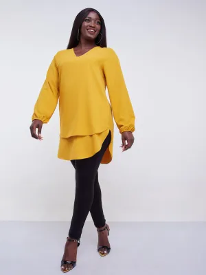 Vivo Jema Scalloped Chiffon Top - Mustard