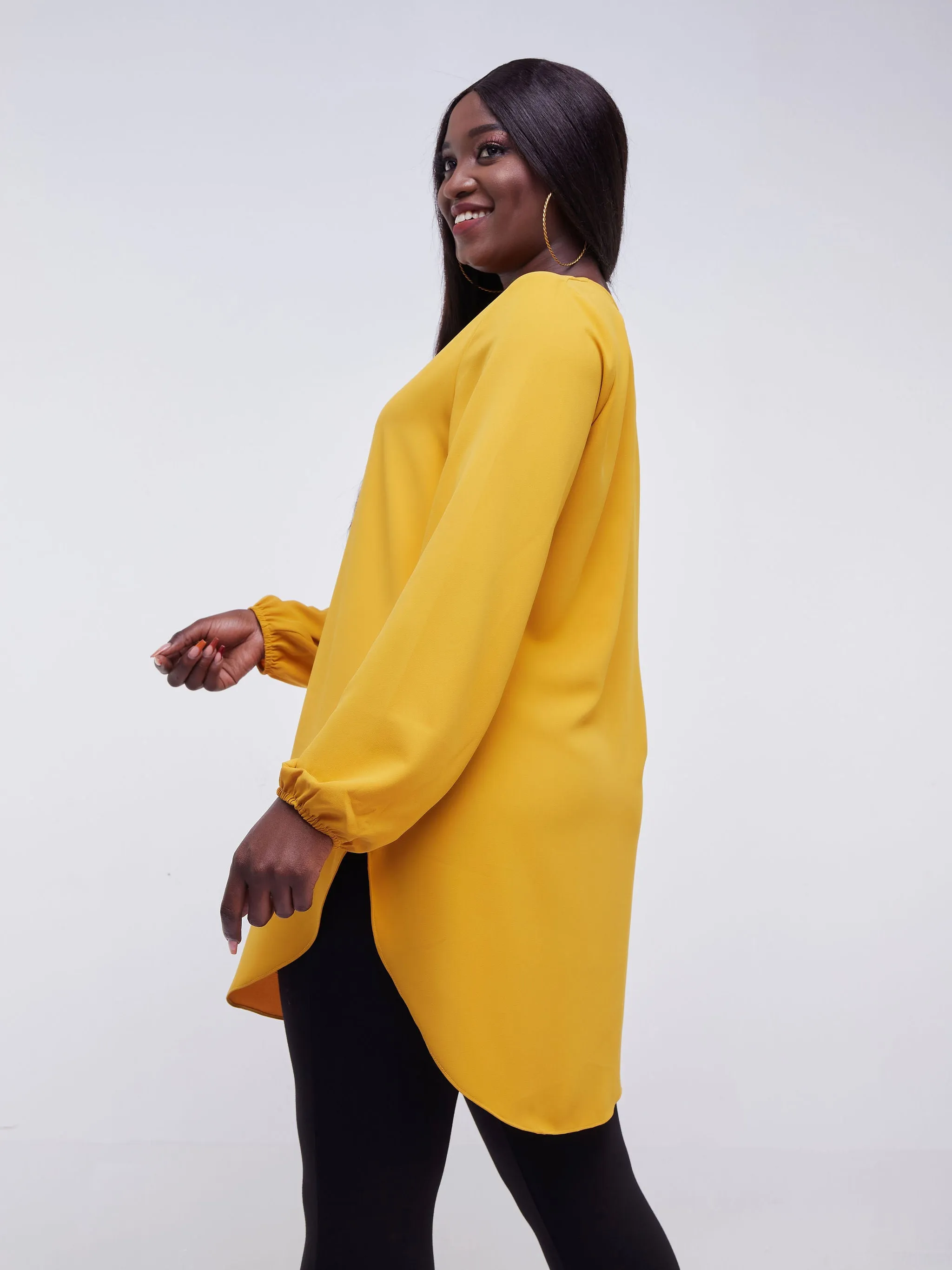 Vivo Jema Scalloped Chiffon Top - Mustard