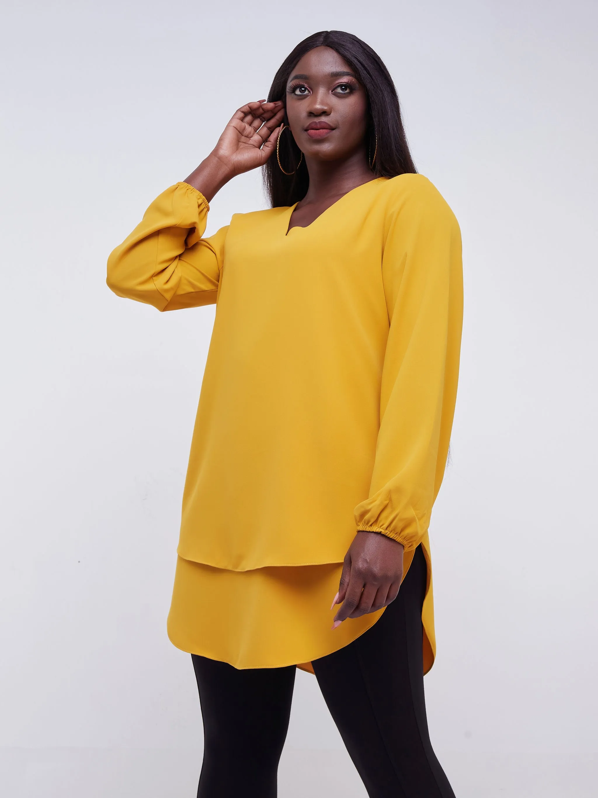 Vivo Jema Scalloped Chiffon Top - Mustard