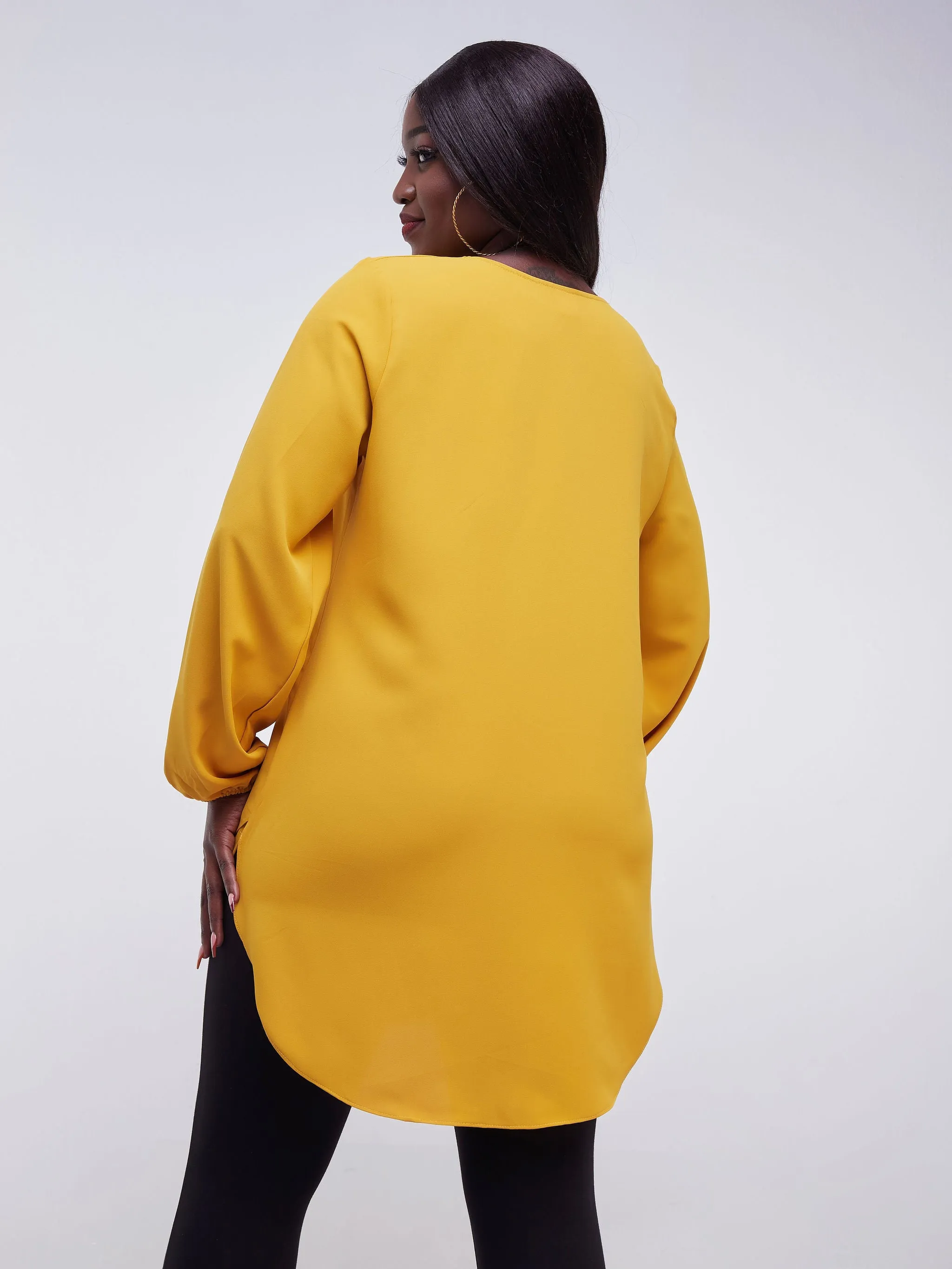 Vivo Jema Scalloped Chiffon Top - Mustard