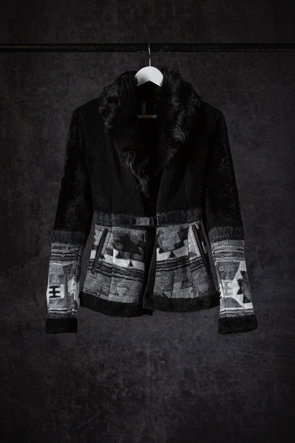 Wauneka Short Shearling & Knit Combo Coat In Black