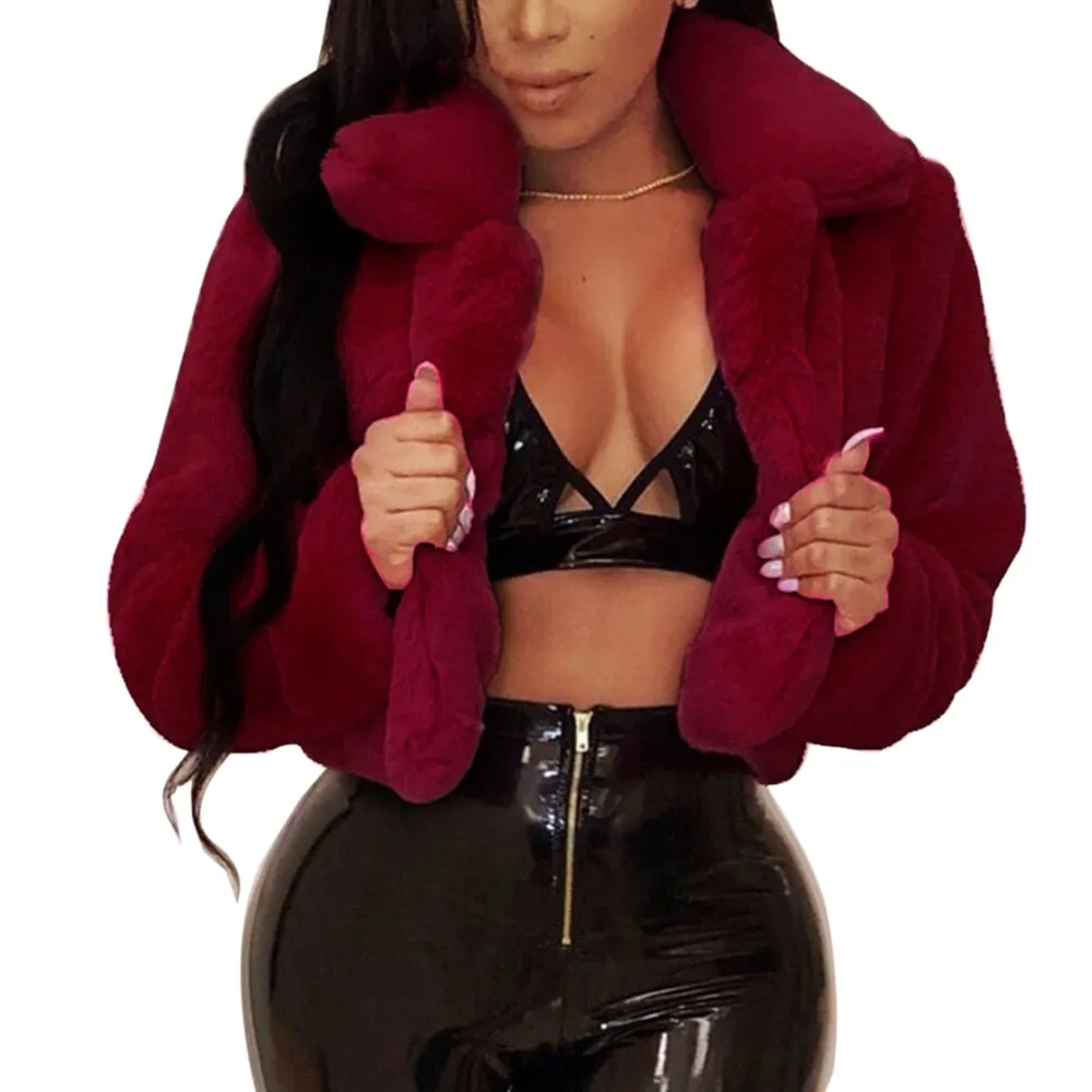 WENYUJH Winter Warm Fluffy Faux Fur Coats Jackets Women Furry Fake Fur Cropped Jackets Turn Down Collar Open Front Overcoats