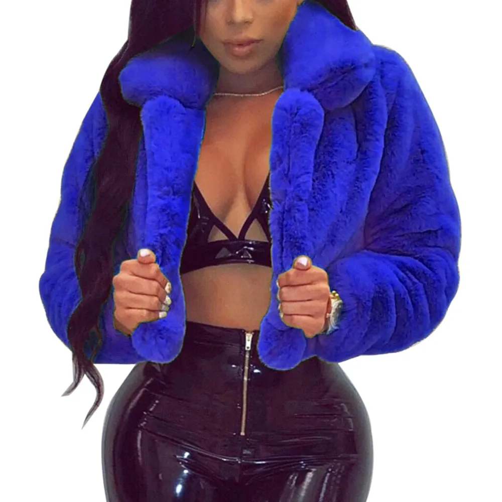 WENYUJH Winter Warm Fluffy Faux Fur Coats Jackets Women Furry Fake Fur Cropped Jackets Turn Down Collar Open Front Overcoats