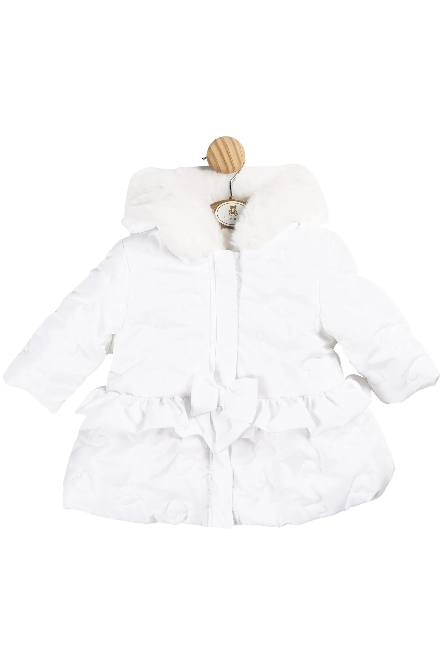 White Padded Heart Faux Fur Coat