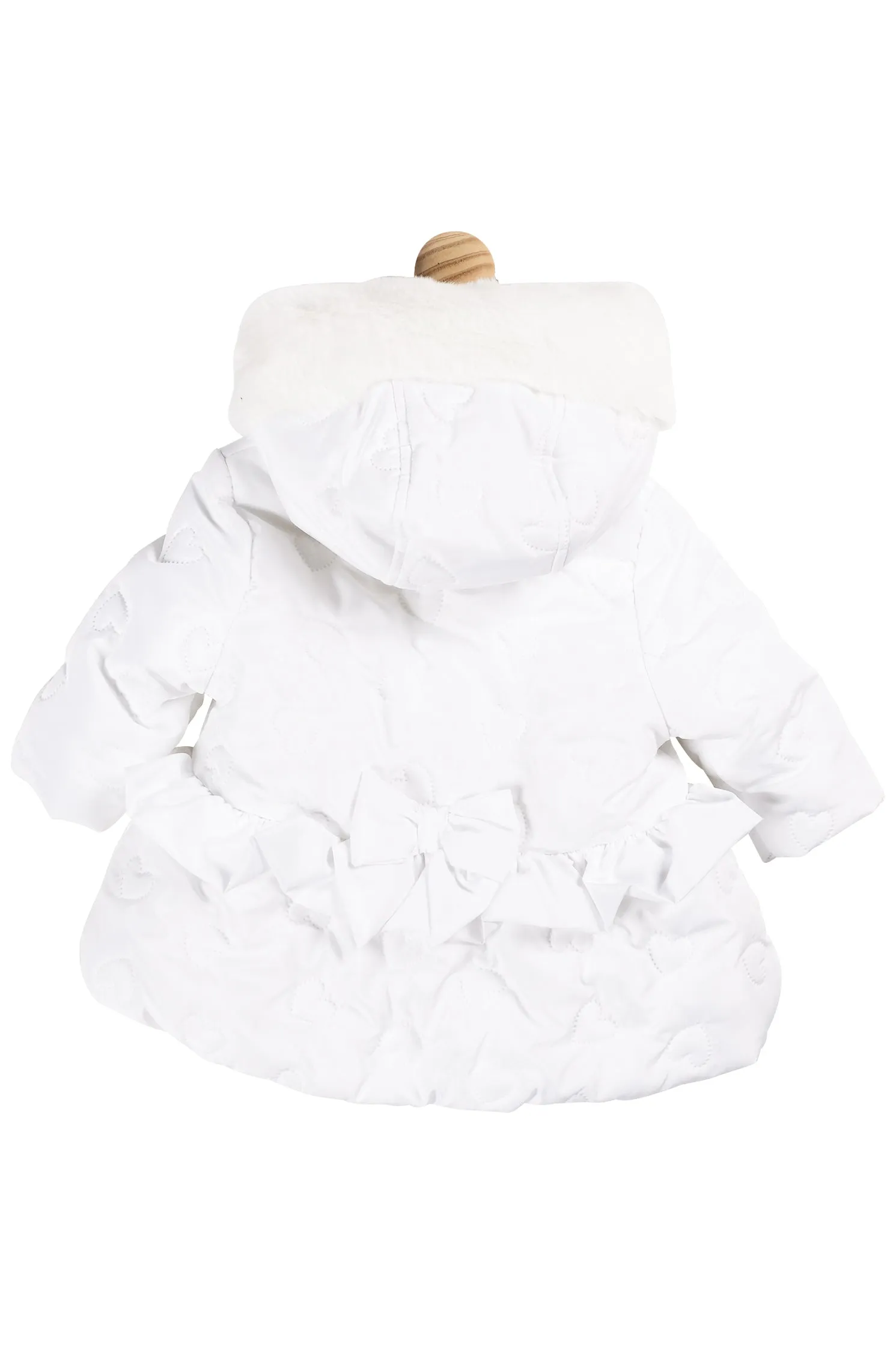 White Padded Heart Faux Fur Coat