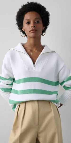 White   Warren Stripe Quarter Zip