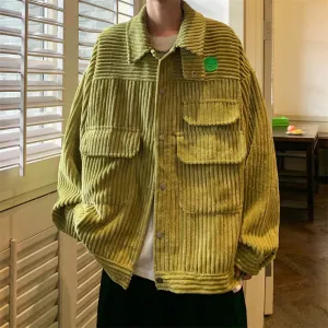 WIAOFELLAS  -  Spring Autumn Mens Fashion Stand Collar Corduroy Jacket Male Streetwear Casual Loose Coats Men Solid Color Overcoats P582