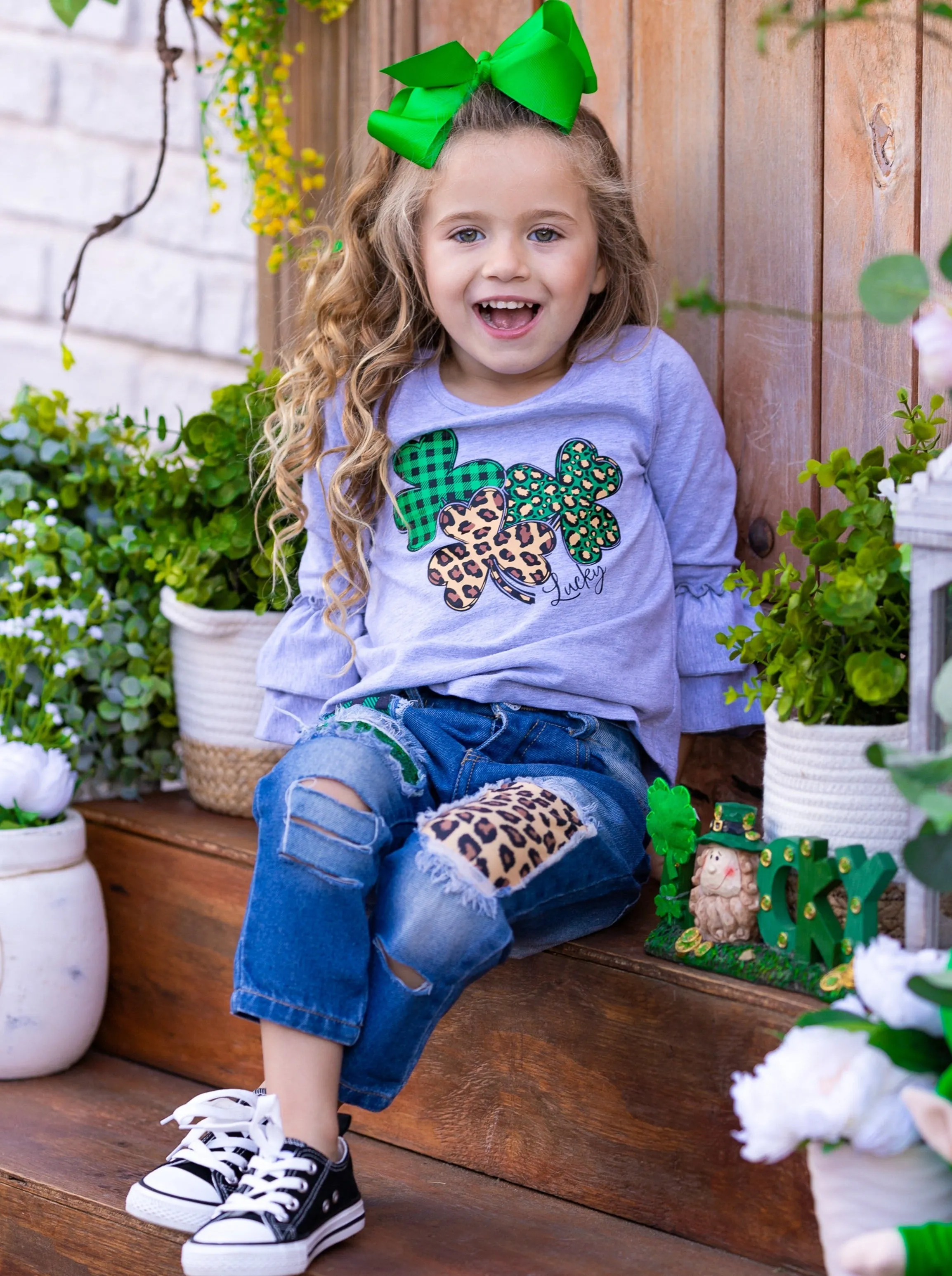 Wild Clover Patched Jeans Set
