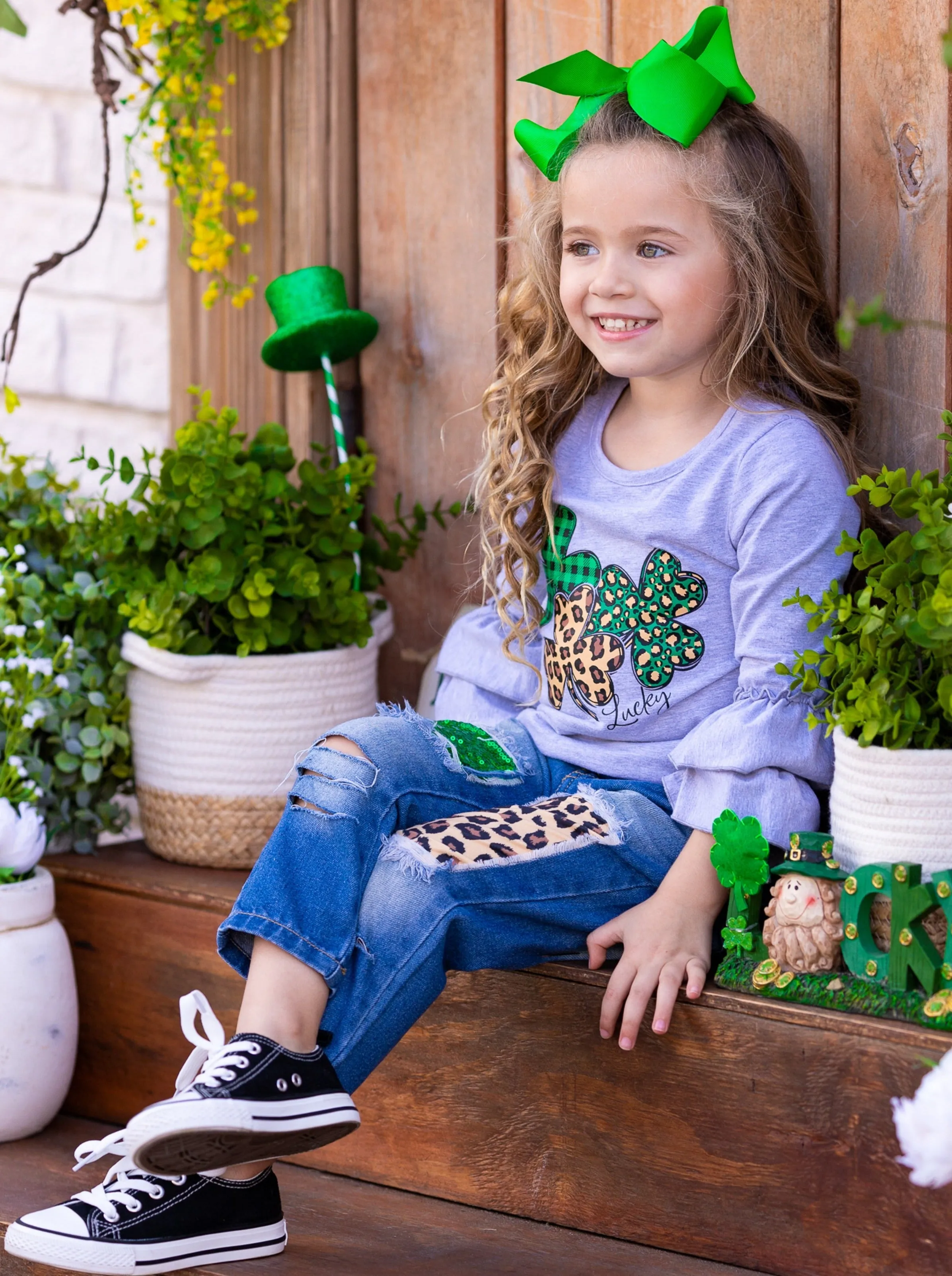 Wild Clover Patched Jeans Set