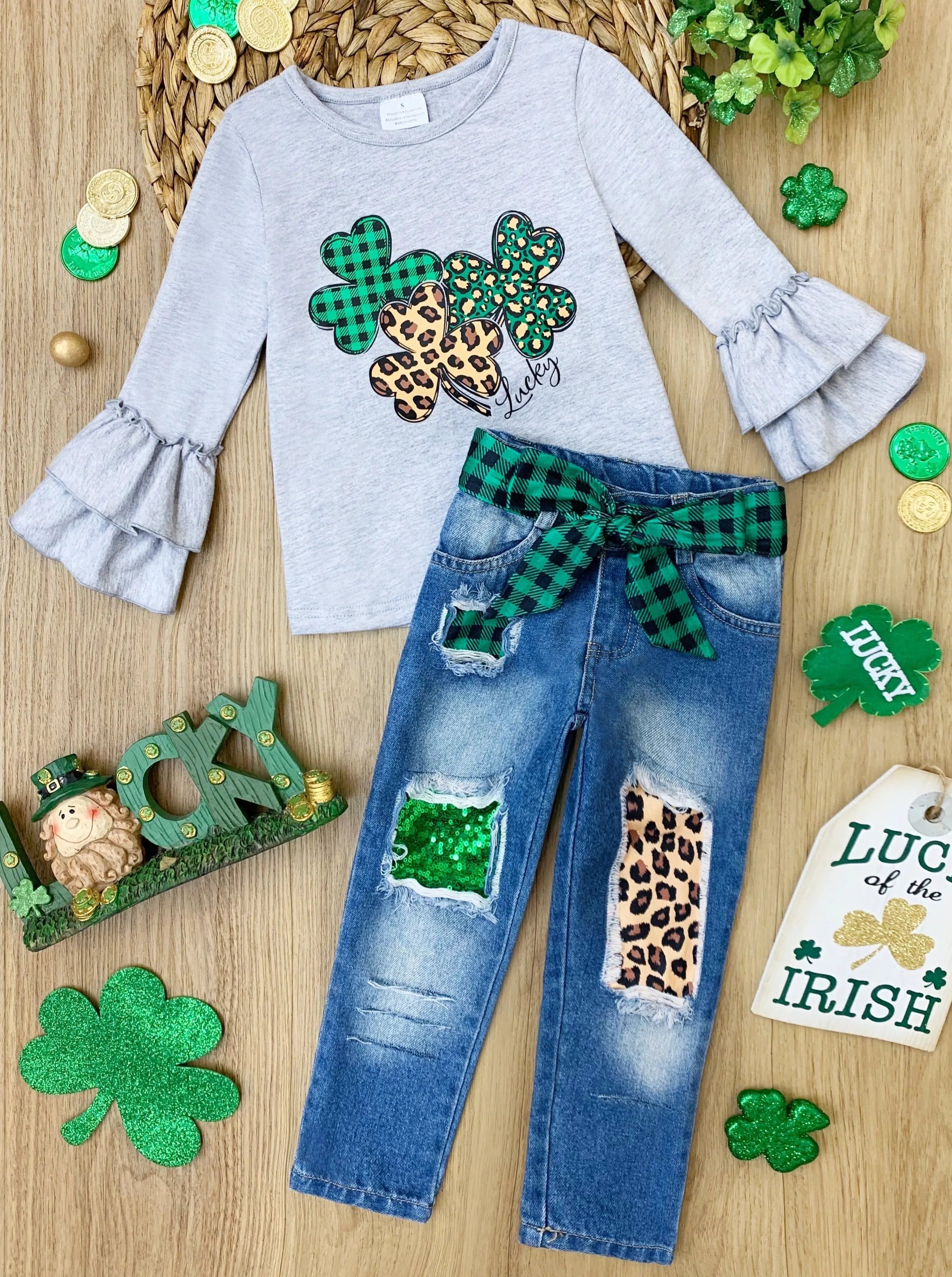 Wild Clover Patched Jeans Set