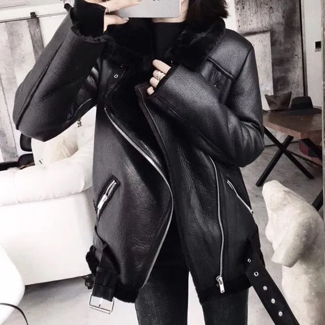 Winter Coats Women Thick Faux Leather  Female  Jacket