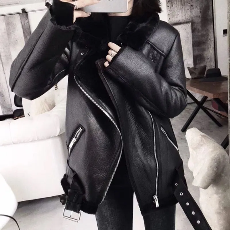 Winter Coats Women Thick Faux Leather  Female  Jacket