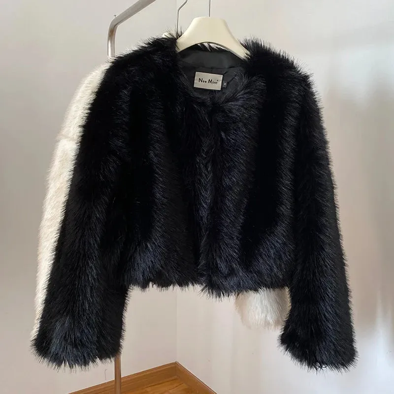 Winter Warm Coat Brand Black Jacket Girls Hot Ins Fur Fashion Luxury Women Cozy Fur  Street Reduced price Short Fashion Chic Faux Cropped High-performance