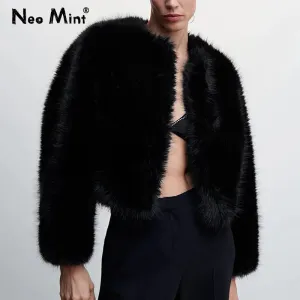 Winter Warm Coat Brand Black Jacket Girls Hot Ins Fur Fashion Luxury Women Cozy Fur  Street Reduced price Short Fashion Chic Faux Cropped High-performance
