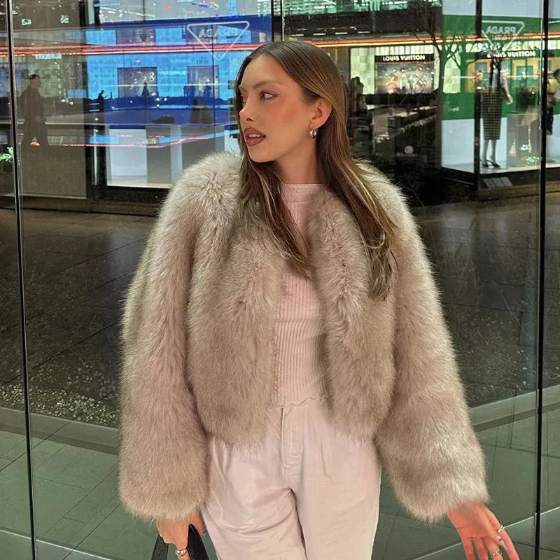 Winter Warm Coat Brand Black Jacket Girls Hot Ins Fur Fashion Luxury Women Cozy Fur  Street Reduced price Short Fashion Chic Faux Cropped High-performance