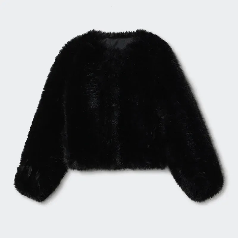 Winter Warm Coat Brand Black Jacket Girls Hot Ins Fur Fashion Luxury Women Cozy Fur  Street Reduced price Short Fashion Chic Faux Cropped High-performance