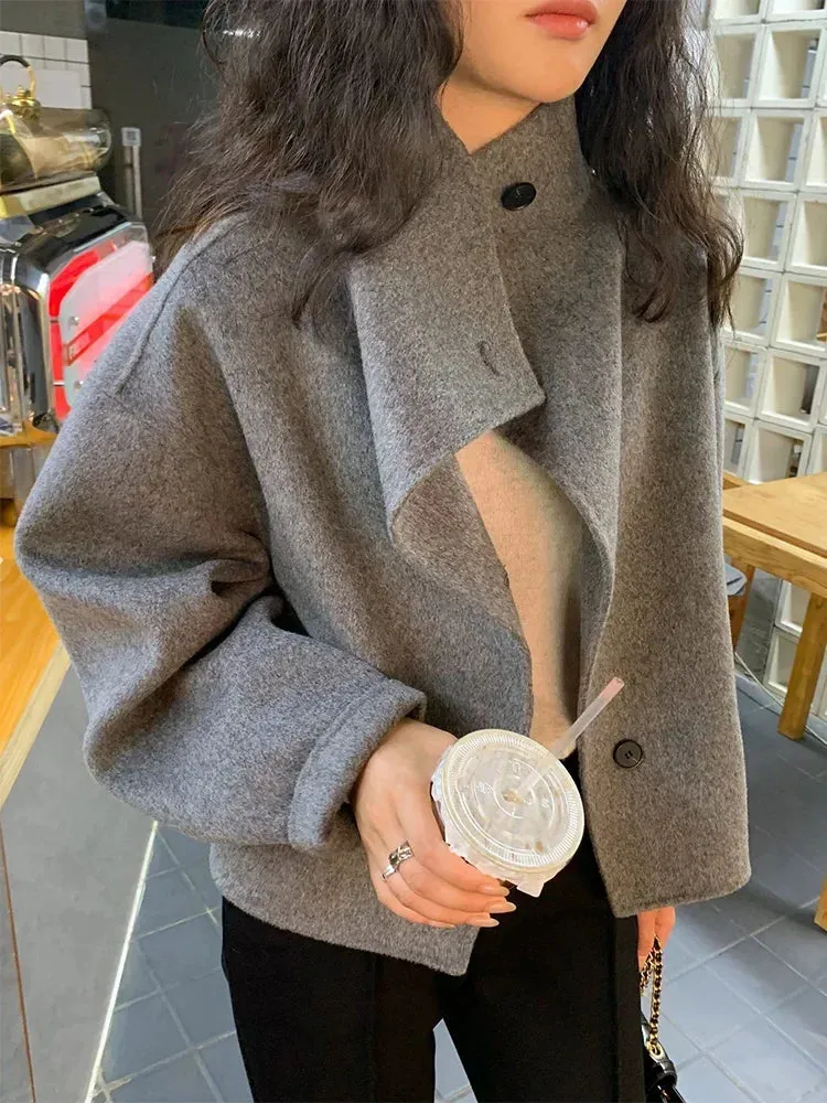 Winter Wool Stand Collar Single-Breasted Overcoat