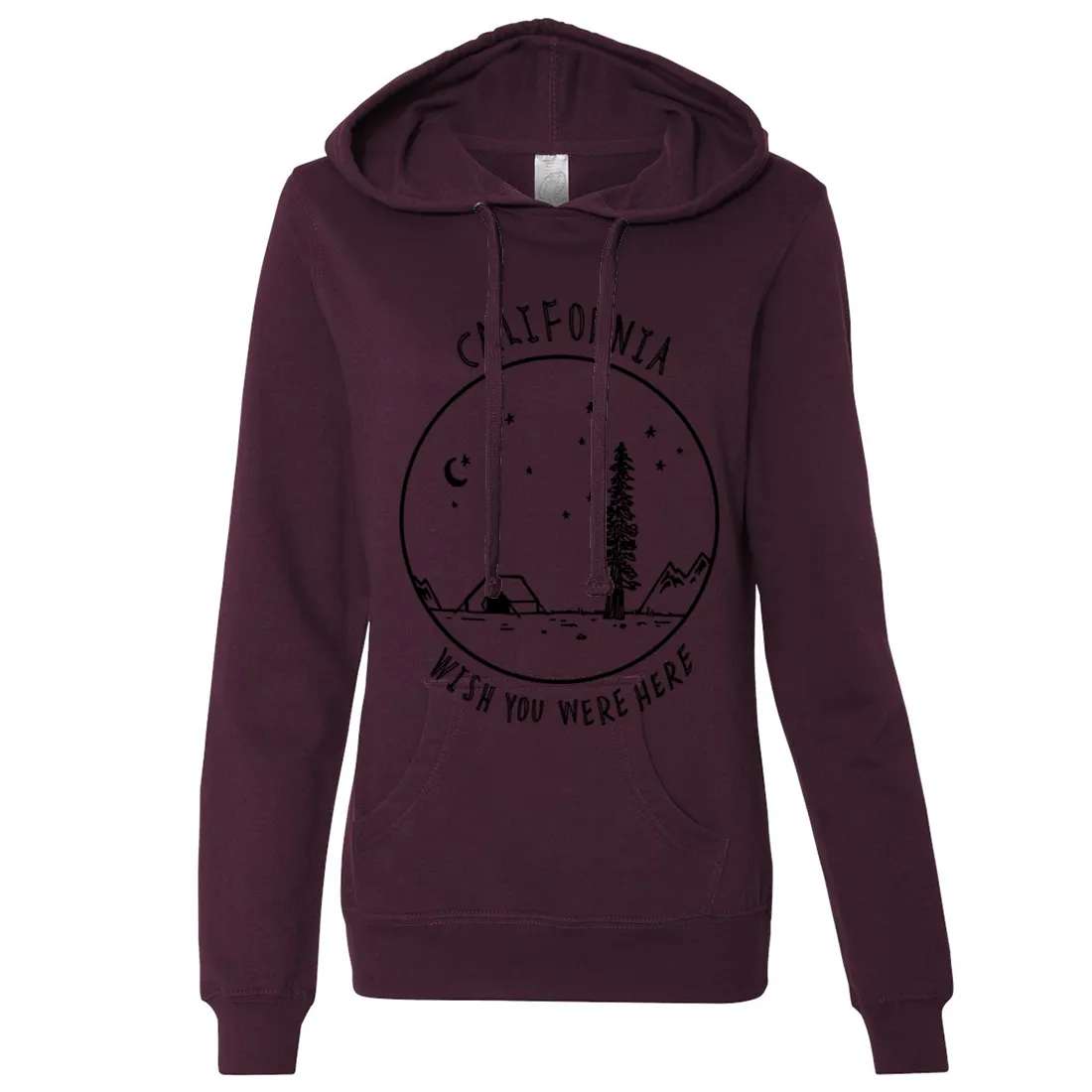 Wish You Were Here Black Print Ladies Lightweight Fitted Hoodie