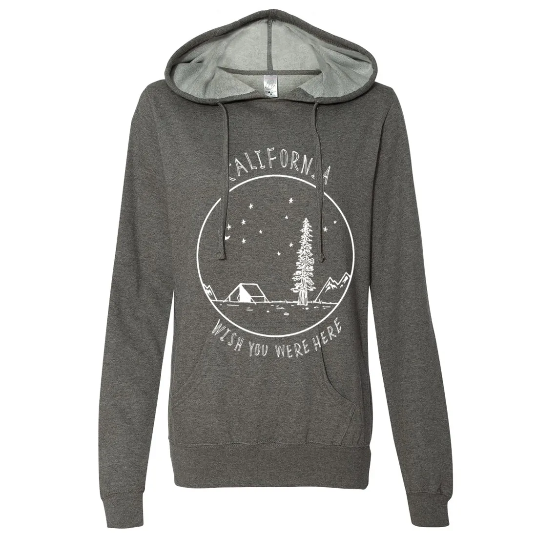 Wish You Were Here White Print Ladies Lightweight Fitted Hoodie