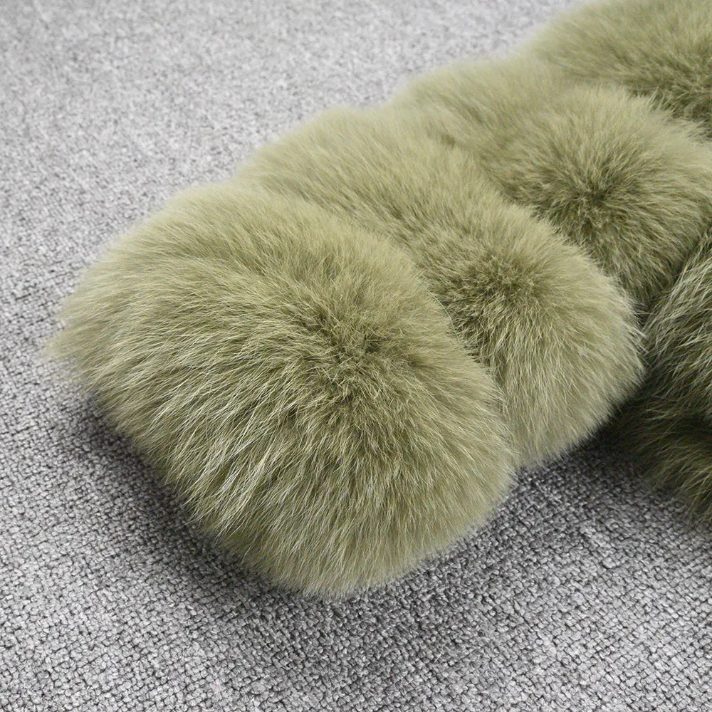 Women Real Fox Fur Collared Cropped Coat with Long Sleeves