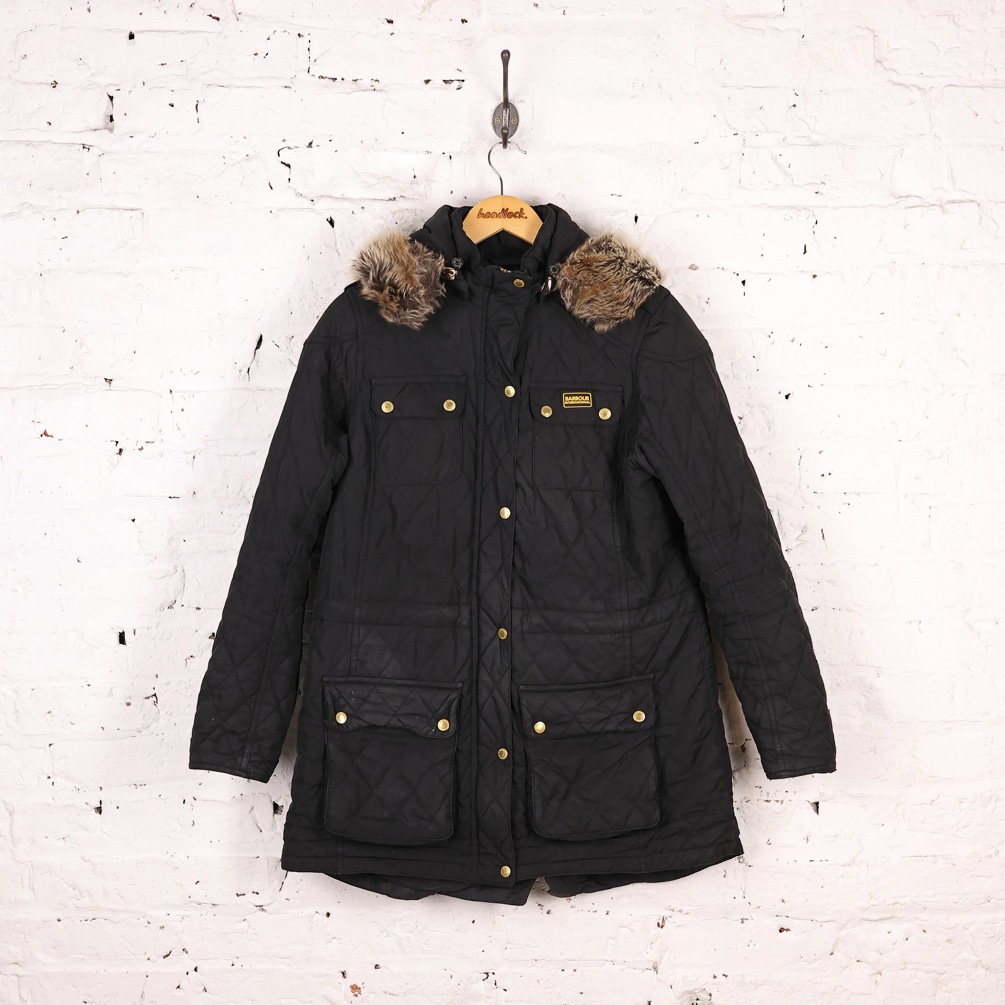 Women's Barbour International Enduro Quilt Parka Jacket - Black - Women's XL