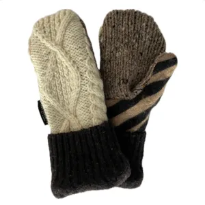 Women's Mittens - Cream Cable Knit with Beige Stripe - 1550 M/L