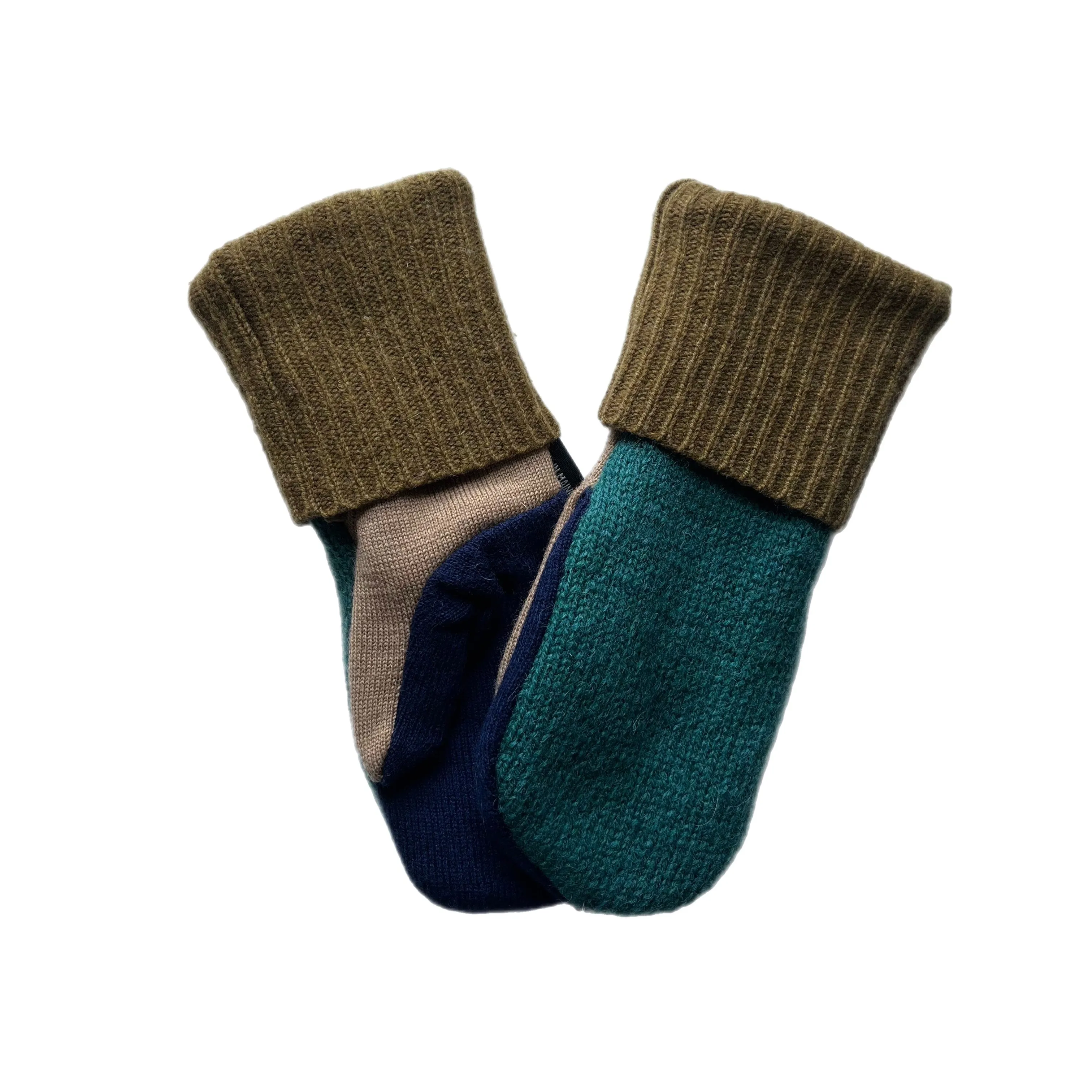 Women's Mittens Petite - Navy & Green - 491