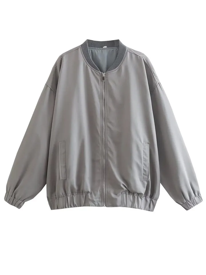 Women's Oversized Long Sleeve Zipper Bomber Coat