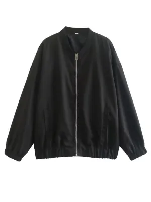 Women's Oversized Long Sleeve Zipper Bomber Coat