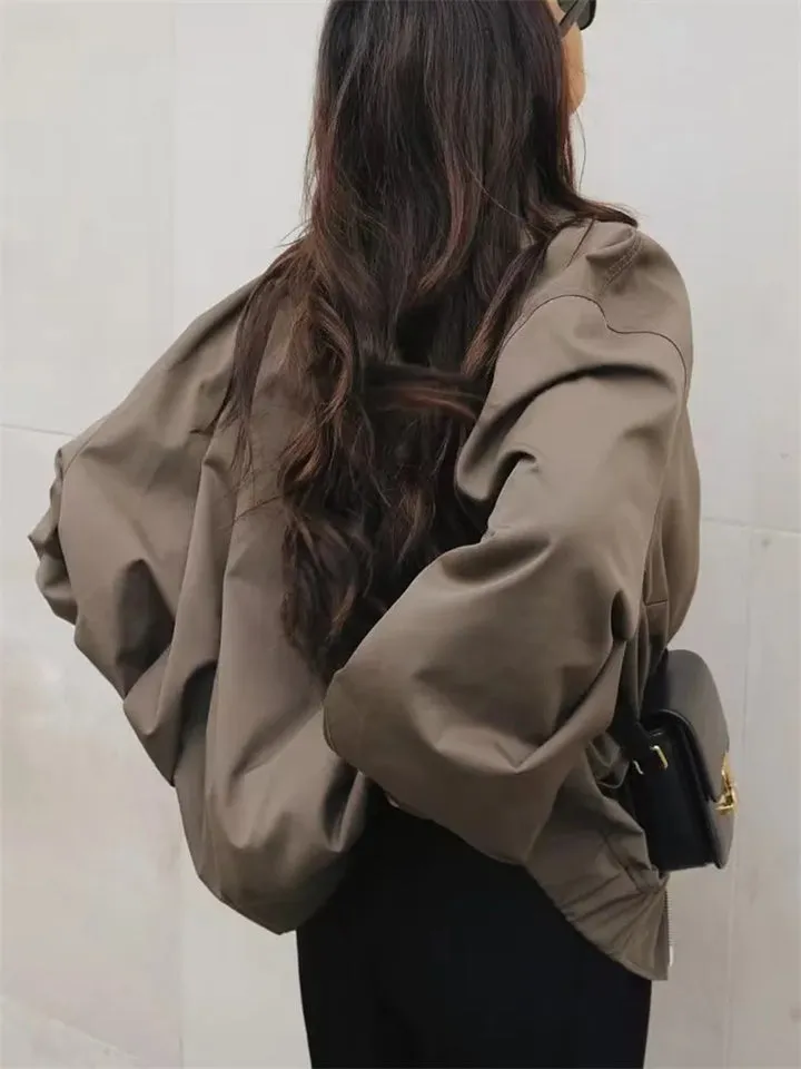 Women's Oversized Long Sleeve Zipper Bomber Coat